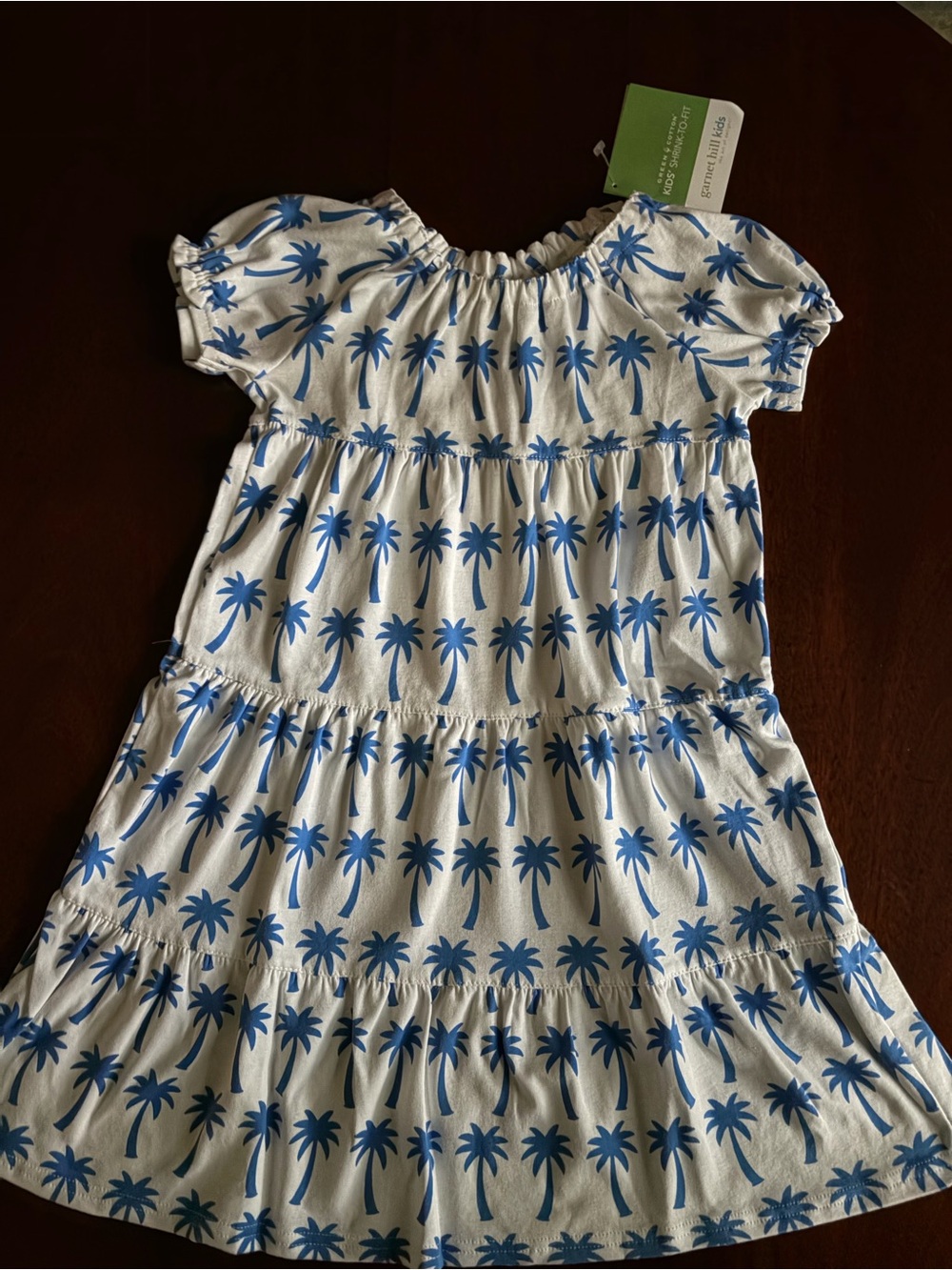 Garnet Hill White Tiered Dress with Blue Palm Trees